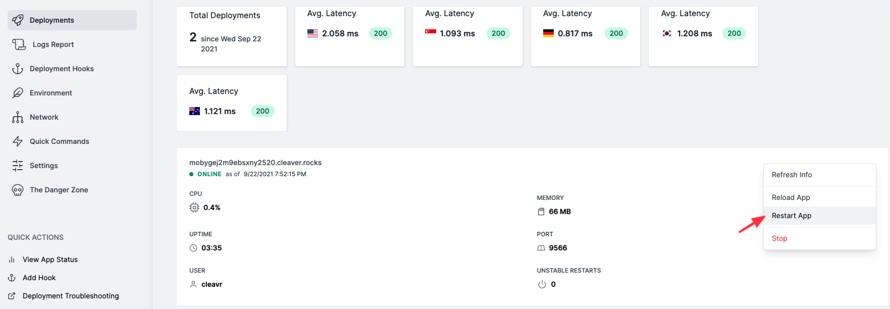 PM2 app status