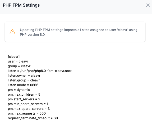 Update php-fpm settings